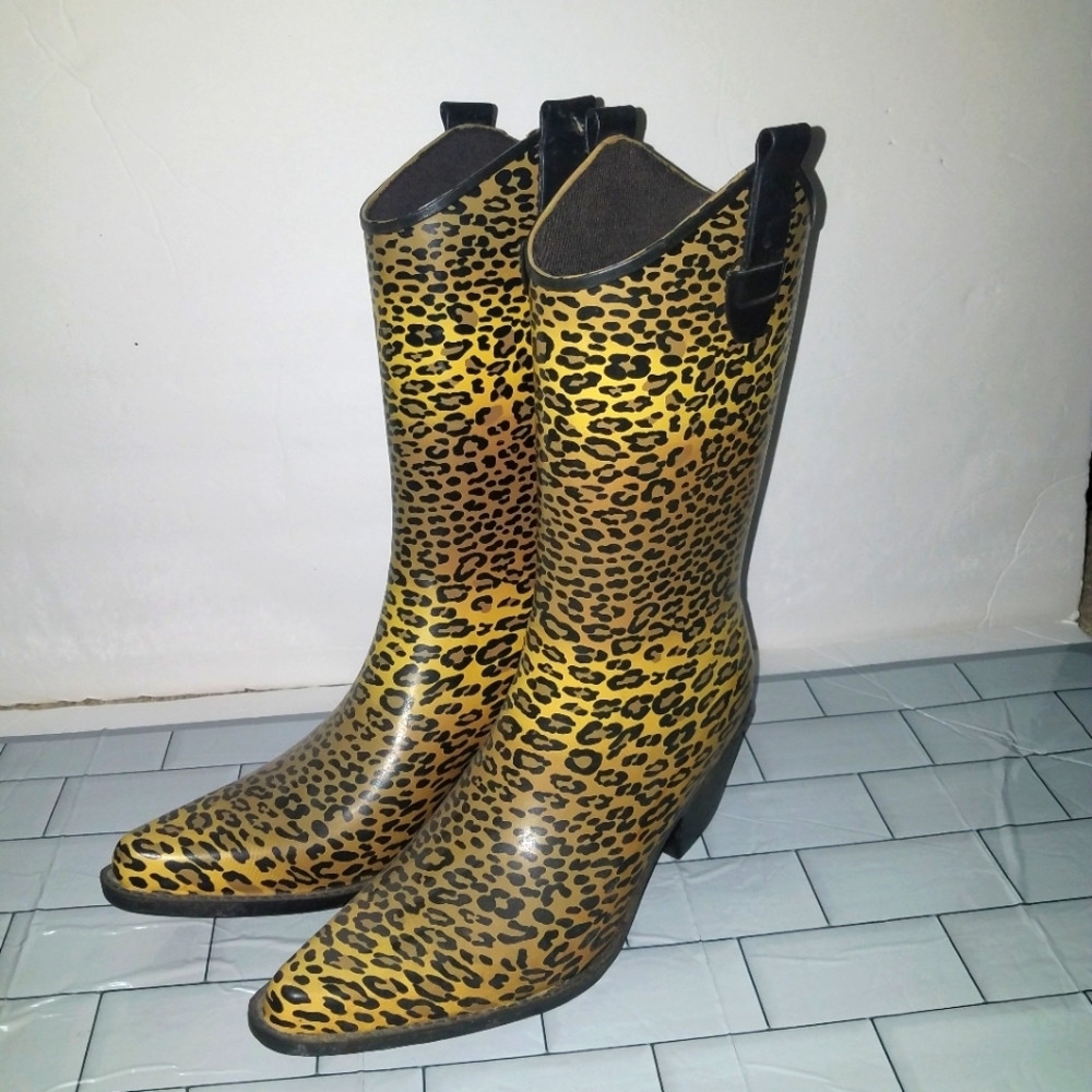 Nature Breeze Rubber Cowboy Boots Leopard Print 10